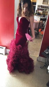 Seksowna Burgundia Mermaid Long Prom Dress African Sweetheart Ruffles Open Back Formal Evention Party Suknia Custom Made Plus Size