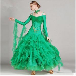 Hot Sale 8Color Green Adult/Girl Ballroom Dance Dress Modern Waltz Tango Standard Competition Dance Dress Straplss Applique Rhinestone Dress