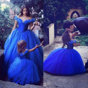 Royal Blue Off Shoulder Cinderella Flower Girl Dresses for Weddings Crystals Kids Ball Gowns Special Occasion Communion Dress