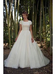 Vestido de noiva proste koronkowe satynowe skromne sukienki ślubne rękawy pałacka nowa przybycie świątynne sukienki ślubne szata de Mariage gorąco