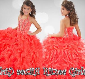 Organza Ball Gown Glitz Girls Pageant Dresses Organza Piping Backless Fink Yellow Full Length Flower Girl Clows