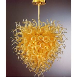 デザイン黄色ハート形 LED ホウケイ酸ガラスシャンデリア照明 100% 手作りアートリビングルームシャンデリア