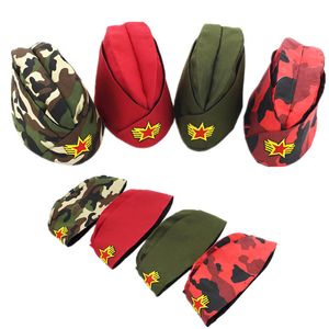 2017 Nya Kvinnor Stjärnor Logo Sailor Military Hat Tricorne Bonnet Russian Army Cap Camouflage Boat Caps Stage Performance Dance Hats