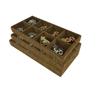 3Pcs High Quality Velvet Jewelry Display Tray Ring Earring Storage Box Brown Removable 8 Grid Earring Organizer Display Tray 11*22*3cm