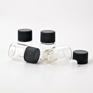 7 ml mini garrafas de vidro com tampa de rosca de plástico preto transparente frascos de vidro frascos de plástico garrafas f2017803