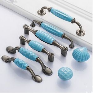 Maniglie per mobili in stile mediterraneo blu da 12,7 cm, cassettiera in argento antico, maniglia per armadio da cucina, pomelli per cassetti in ceramica