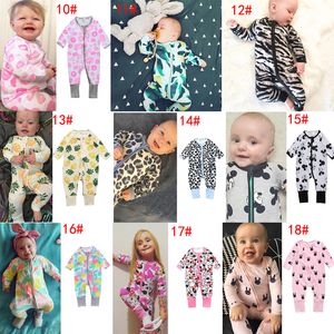 26 Styles New INS Baby Boys Girls Striped Zipper Romper Toddler Floral Dot Jumpsuits Infant Cotton Long Sleeve Suits Spring Kids Outfits