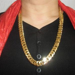 COLLANA REGALO DA UOMO PESANTE SOLIDA CON CATENA CUBANA DOPPIA IN ORO 18K N28 23,6 pollici 10 mm