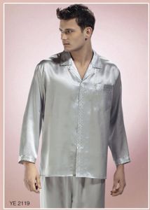 Ny 100% Ren Silk Män Lounging Wear Pyjamas Set Storlek L XL XXL Grå och Beige