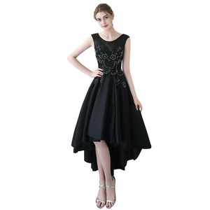 Женщины высокие низкие пятно платья для вечеринки Scoop Seck Lace Prompare Платья черные короткие передние платья Homecomings vestido de fest356v