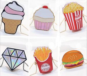 DHL20pcs Borse a tracolla Borsa a catena creativa Cute Min Hamburgers Ice Cream Pu Cross Body