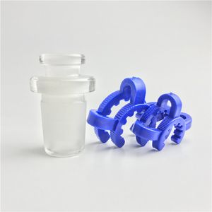 Adattatore di vetro da 2 in stile Adattatore di bong in vetro Pyrex spesso con 10 mm da 14 mm da 18 mm per il giunto di plastica clip blu per acqua di vetro
