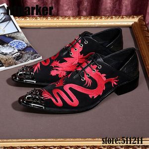Scarpe da uomo fatte a mano in pelle scamosciata nera/rossa moda 2017 con motivo a drago, punta in ferro, scarpe da sposa/da lavoro Uomo!