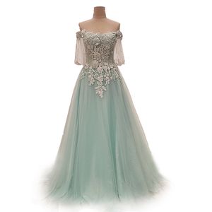 2018 Ny stil tulle ljus himmel blå bröllopsklänning med applique pärlstav hälften av ärmar formella tillfälle party sexiga bröllopsklänningar