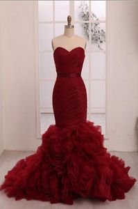 Реальные бордовые вино красные русалки свадебные платья Милая Ruched Красочные готические свадебные платья не белые Vestidos de Novia Couture