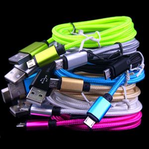 Tygflätad typ C Micro USB -kabel 1m 2m 3m legeringskablar för Samsung S4 S6 S7 S8 S10 HTC LG Android -telefon