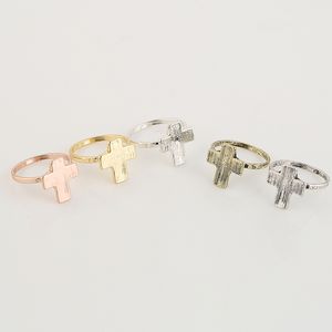 Everfast Wholesale 10pc/Lot Retro Big Cross Rings Silver Gold Rose Gold Plated Simple Fashion Ring For Women Girl Can Mix Color EFR018