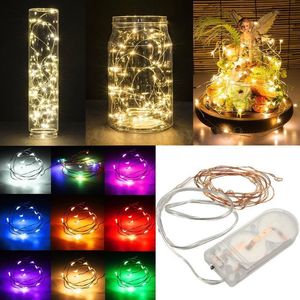 100pcs / lot 2M 20LEDs CR2032 pilhas fio de prata Micro Mini LED Luz Cordas de cobre estrelado Iluminação String Para Decoração