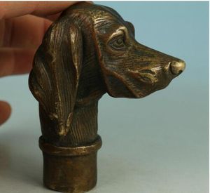 Féroce Chinois Vieux Escultura em Bronze À La Chien Estátua de Marche Bâton Coleção Tête Livraison gratuite