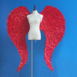 Nova chegada linda asas de penas de anjo vermelho grandes casamento grande evento páscoa decorações diy palco show adereços de tiro