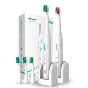 Heiße SN901 Ultraschall Sonic elektrische Zahnbürste wiederaufladbare Zahnbürsten mit 4 Stück Ersatzköpfen 2 Minuten Timer Bürste