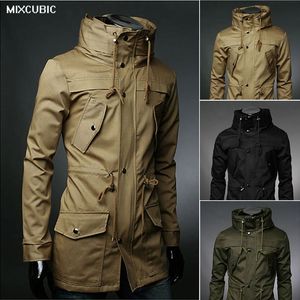 도매 - MixCubic 뉴 잉글랜드 스타일 높은 칼라 재킷 트렌치 남자 육군 녹색 비즈니스 캐주얼 슬림 윈드 브레이커 남자 코트 재킷 m-xxl