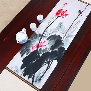 Extra Long 120 inch Elegant Lotus Table Runner Luxury Table Mats High Quality Chinese style Silk Brocade Dining Room Table Cloth 300x33 cm