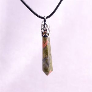 Naturalny prawdziwy klejnot kamień naszyjnik Wspaniały fasetowany posrebrzane posrebrzane Unakit Jasper Healing Crystal Zawieszki naszyjnik Chakra Jewelry Prezent dla niej