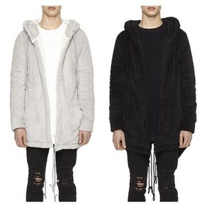 Hurtownia Mężczyzna Długa Kapturem Kurtka Flanelowa Moda Sleeve Zipper Plush Fur Coat 2017 Nowy Zachowaj Ciepłą Wysokiej Jakości Cape Cardigan Płaszcz