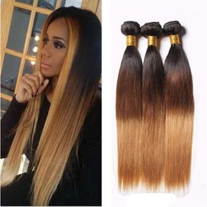 1b 4 27 Honey Blonde Ombre Peruvian Human Virgin Hair Bundles 3pcs Lot Silk Rak Peruium Tre Ton OMBRE Human Hair Weave