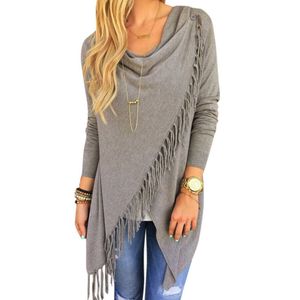 Wholesale-Autumn Winter Cape Poncho Solid Womens Capes And Ponchoes Women Oversized Sweater With Tassel Turtleneck knitted Plus Size