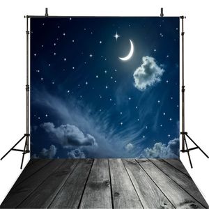 Ljus Crescent Moon Glitter Stjärnor Bakgrund för bildstudio Vinyl Tyg Inomhus Bakgrund Barn Trägolv Nyfödda fotografier