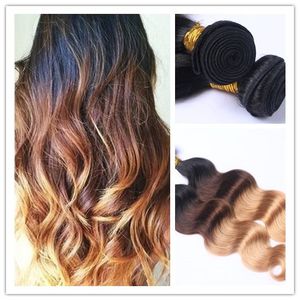 卸売価格高品質カラー1b / 4/27バージンヘアウィーズブラジルのボディウェーブ人間の髪の伸縮性がレミーの髪の束