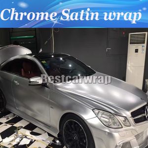 Top -Qualität Silber Chrom Satin Vinyl Car Wrap Styling Folie Abdeckung Aufkleber Chrom Fahrzeugpackung Hautgröße 1,52 x 20 m/Roll 4,98x66ft