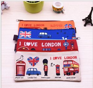 London Pences Vintage Canvas Pencil Bag Pen Case Pocket Organizer Storage School Student Pencil Väskor Stationery Bag med dragkedja