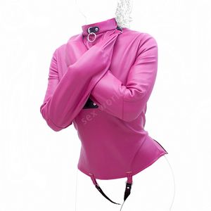 Macio PU Fetiche De Couro Camisa de Força Bondage Restraint Top, jaqueta de couro Em Linha Reta Fetish Gimp, Cosplay Adultos Brinquedos Do Sexo Para A Mulher q0506