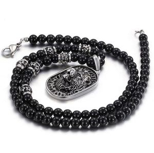 Punk Black Glass Bead Link Chain Colar Pingente Men Mulheres Black Rhinestones Gold Prata 316L Aço inoxidável Aço Jóias de Jóias de Jóias de Jóias