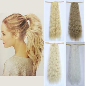 Beyaz Atkuyruğu toptan satış-Saç Şerit Hairpieces Ücretsiz Nakliye On Toptan Yüksek Kalite Uzun Kıvırcık Sahte At Kuyruğu Uzatma Beyaz Sarışın Klipler