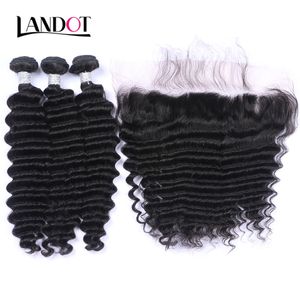 Ear To Ear 13x4 Lace Frontal Closures With 3 Bundles 8A Grade Brazilian Peruvian Indian Malaysian Deep Wave Curly Virgin Human Hair Weaves