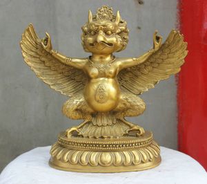 11" China Tibetan Buddhism Bronze Redpoll Winged Garuda Bird Eagle Buddha Statue