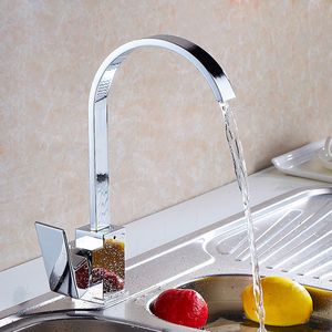 Free shipping Contemporary Chrome Brass faucets in kitchen With Square Design Basin Sink Single Lever Waterfall Mixer Tap HS419