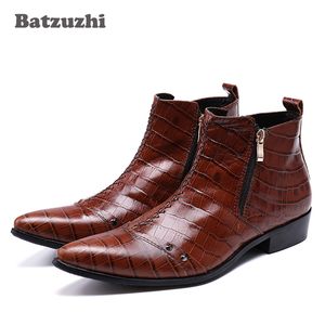 Włoski Styl Botas Hombre Moda Męskie Buty Wskazane Toe Oryginalne Skórzane Buty Mężczyzna Handmade Luxury Brown Botas Hombre