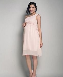 Uma linha de um ombro camisene-comprimento chiffon maternidade vestido de dama de honra