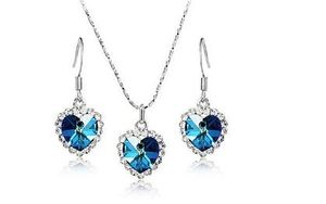 Titanic Women Austria Crystal Heart pendant Necklace Drop Earrings Jewelry Ocean Set for Girls Christmas Gift