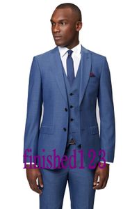 Noivo Smoking Padrinhos de Dois Botões Azul Pico Lapela Melhor Homem Terno de Casamento dos homens Blazer Ternos Custom Made (Jacket + Pants + colete + Gravata) K206