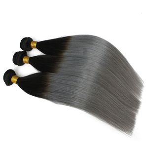 3 pz / lotto trama brasiliana dei capelli ombre colore bicolore 1b 613 1b grigio biondo peruviano dritto capelli umani tesse fasci di capelli sfot