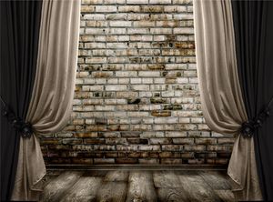 ブラックヌードカーテンステージ写真の背景レンガの壁木の床のスタジオの背景ビンテージフォトブースの壁紙10x8 ft