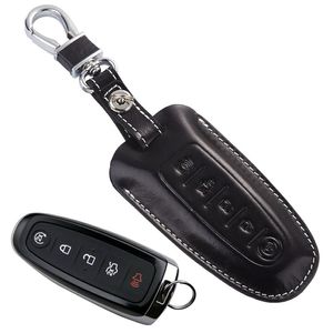 Leather Car Key FOB Cover For Ford Fusion Edge Explorer 2011 2012 Lincoln MKC 2013 MKS MKT Navigator Accessories Case Holder Chain2733