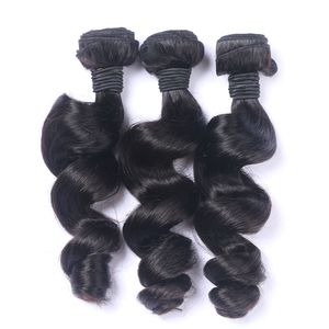 Natural Black 1b Loose Wave Human Hair Bundles 100% Peruvian Human Hair Extension Loose Wave Hair Weave Double Machine Weft