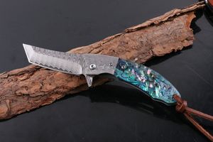High End 2 Style Damascus Flipper Folding Knife VG10-Damascus Steel Tanto Point Blade EDC Pocket Knives With Leather Sheath